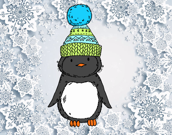 Dibujo Pingüino con gorro de invierno pintado por Picasa  
