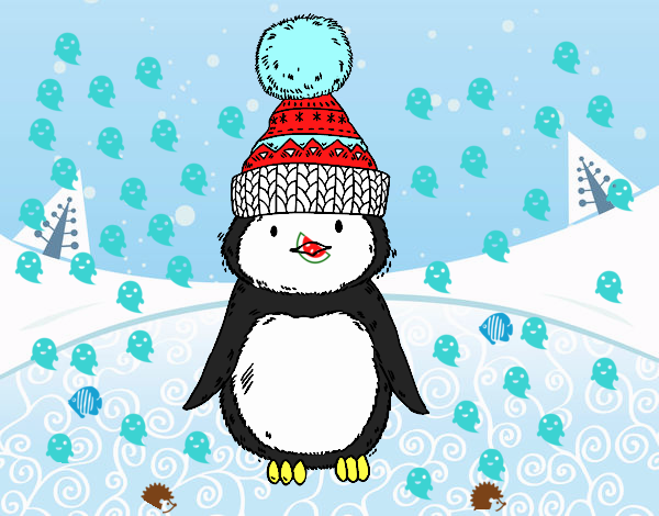 Dibujo Pingüino con gorro de invierno pintado por Gaby1975