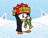 Pingüino con regalo de Navidad