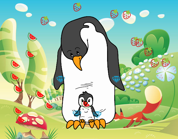 Dibujo Pingüino con su cría pintado por AndresM