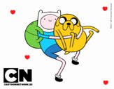 Dibujo Finn y Jake abrazados pintado por peloton