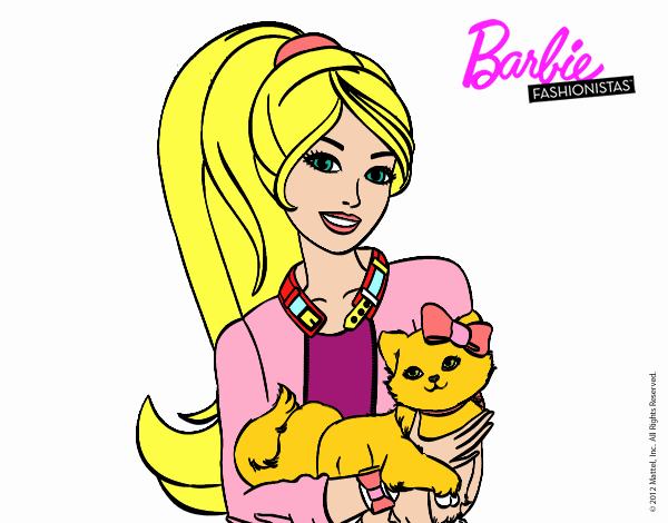 Dibujo Barbie con su linda gatita pintado por sofiasant