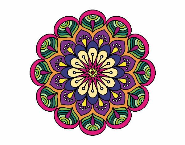 Dibujo Mandala flor y hojas pintado por Atobomu