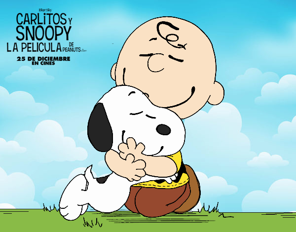 Dibujo Snoopy y Carlitos abrazados pintado por SILUFU