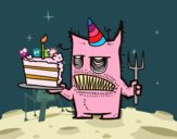 Dibujo Monstruo con tarta de cumpleaños pintado por DaniellaZ