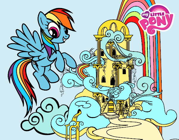 Dibujo Rainbow Dash en su palacio pintado por familita