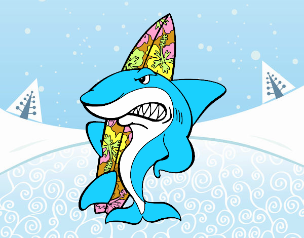 Dibujo Tiburón surfero pintado por samiangeli