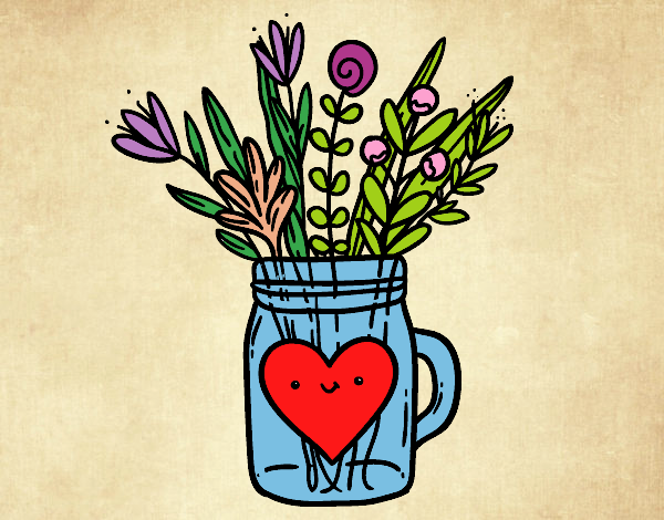 Dibujo Bote con flores silvestres y un corazón pintado por Saraiariza