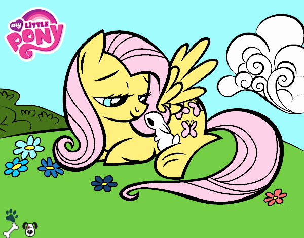 Dibujo Fluttershy con un conejito pintado por Wolfpower