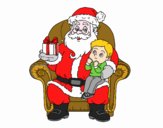 Dibujo Papá Noel y niño en Navidad pintado por lu080314