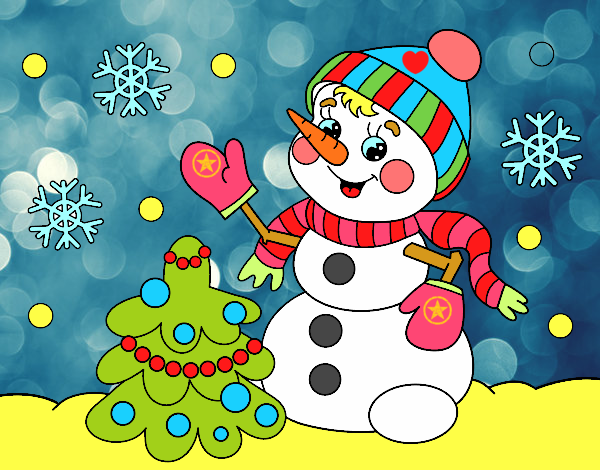 Dibujo Postal de Navidad muñeco de nieve pintado por SC15