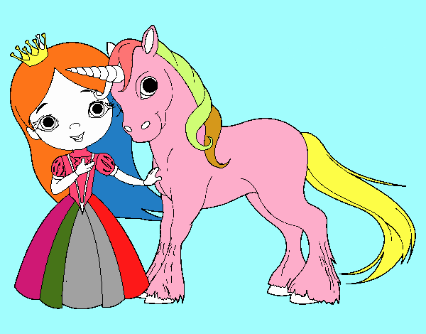 Dibujo Princesa y unicornio pintado por andy1312