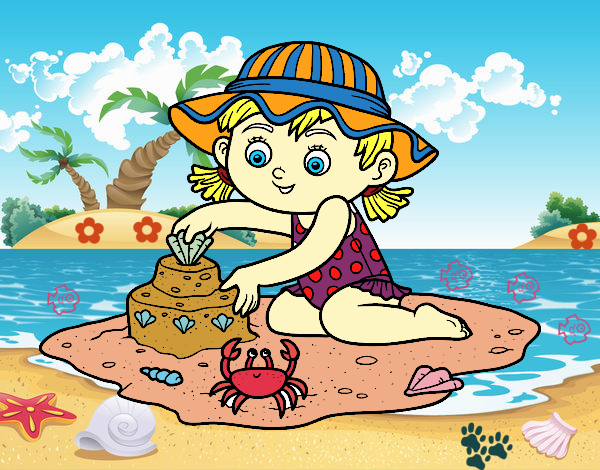 Dibujo Una niña jugando en la playa pintado por Eskynal