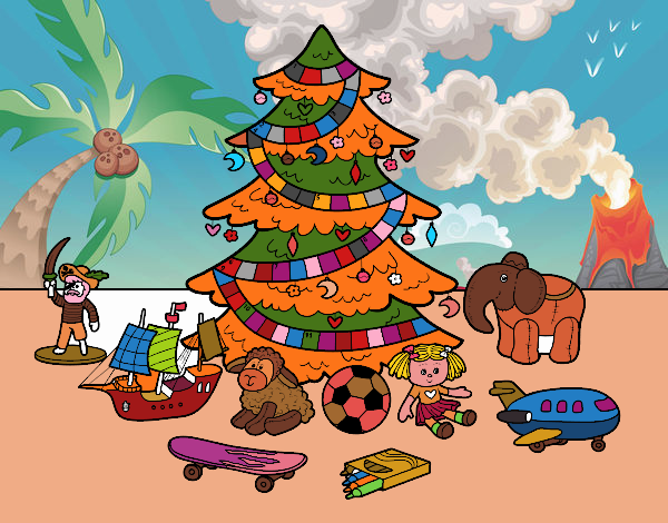 Dibujo Árbol de Navidad y juguetes pintado por currra