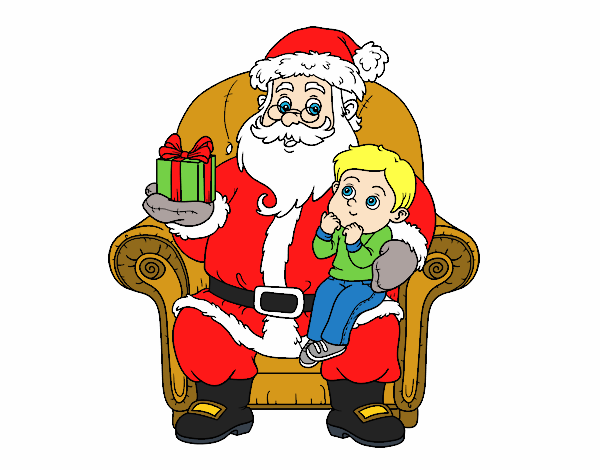 Dibujo Papá Noel y niño en Navidad pintado por SINDEL