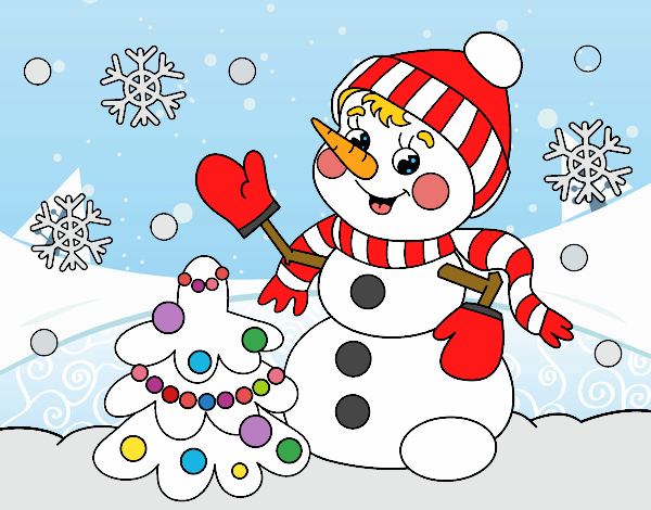 Dibujo Postal de Navidad muñeco de nieve pintado por AshlyMarLo
