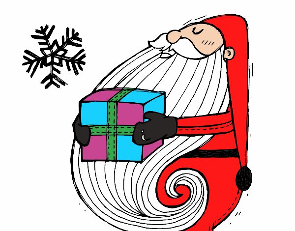 Dibujo Santa con regalo pintado por SINDEL