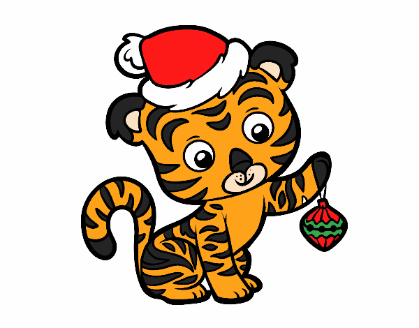 Dibujo Tigre navideño pintado por sebas2005