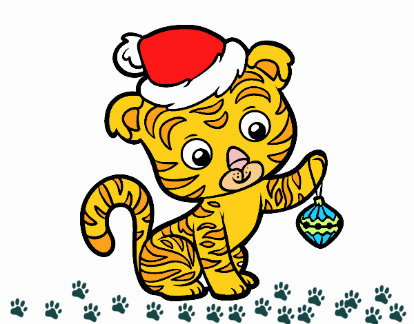 Dibujo Tigre navideño pintado por jhaslitpms