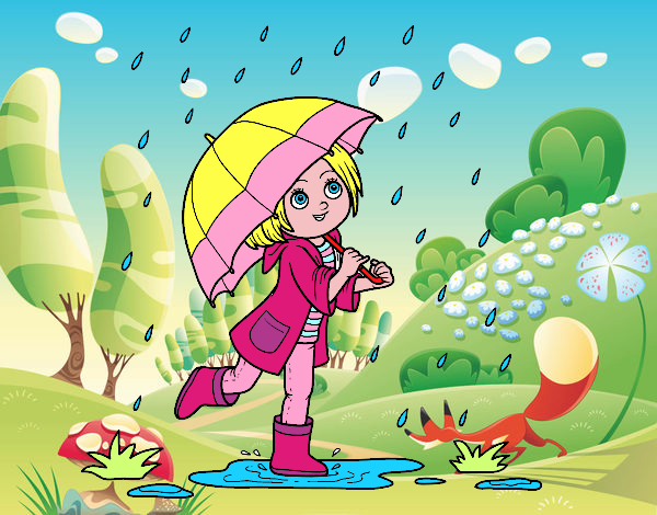 Dibujo Niña con paraguas bajo la lluvia pintado por hermasa 