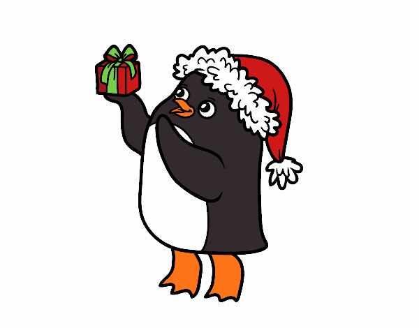 Dibujo Pingüino con gorro y regalo de Navidad pintado por SaritoYu