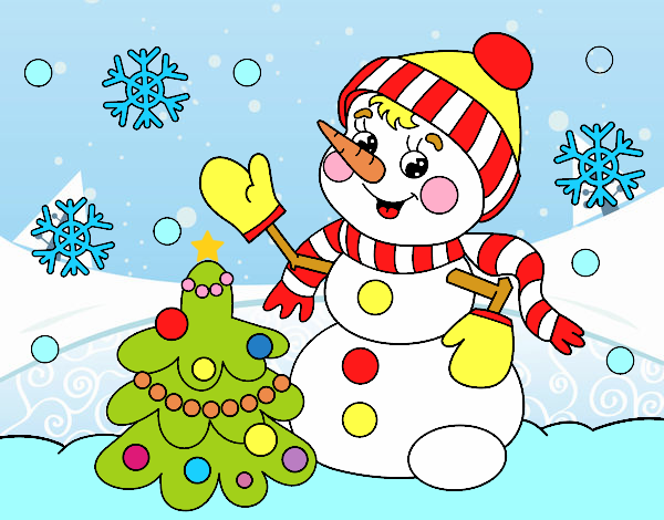 Dibujo Postal de Navidad muñeco de nieve pintado por hermasa 