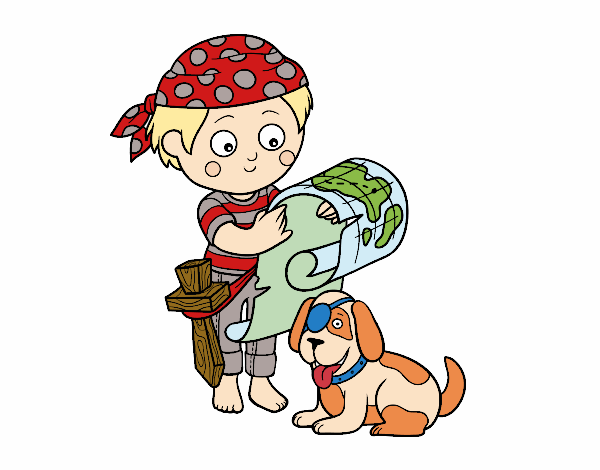 Niño pirata con su perro