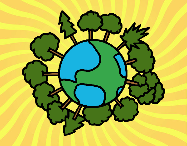 Dibujo Planeta tierra con árboles pintado por camisho