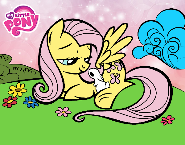 Dibujo Fluttershy con un conejito pintado por skydash