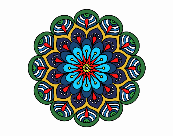 Dibujo Mandala flor y hojas pintado por CLEONEFER