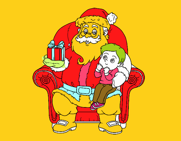 Dibujo Papá Noel y niño en Navidad pintado por Francesita