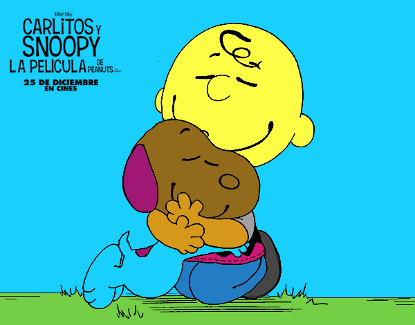 Dibujo Snoopy y Carlitos abrazados pintado por Francesita