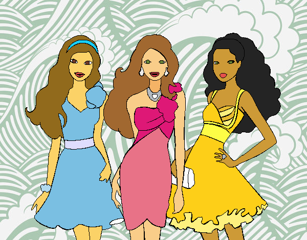 Dibujo Barbie y sus amigas vestidas de fiesta pintado por WAAAH