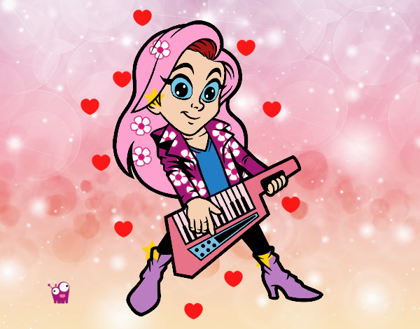 Dibujo Chica tocando el keytar pintado por mandalis