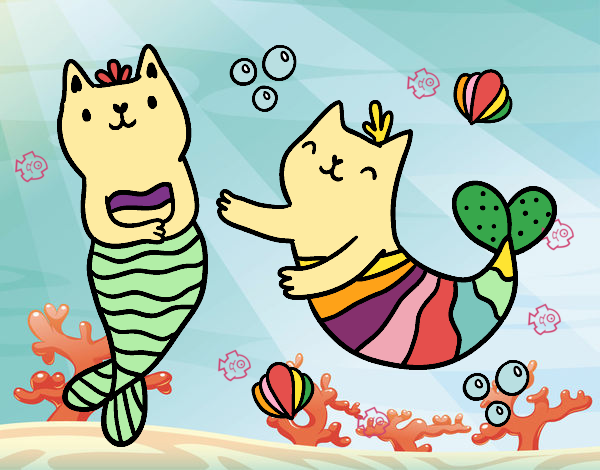 Dibujo Gatos sirena pintado por emi11