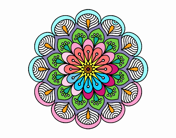 Dibujo Mandala flor y hojas pintado por tatacastro