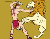 Dibujo Gladiador contra león pintado por PudinGirl