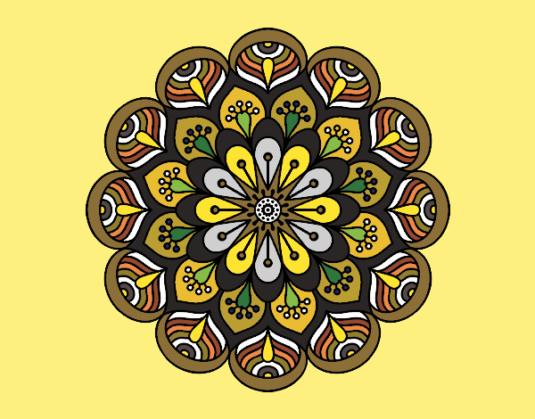 Dibujo Mandala flor y hojas pintado por CLEONEFER