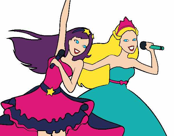 Dibujo Barbie y la princesa cantando pintado por DebaKassy