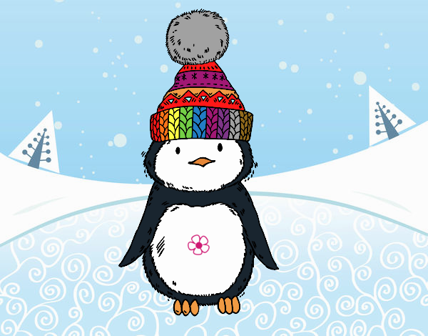 Pingüino con gorro de invierno