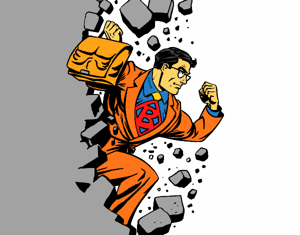 Superhéroe rompiendo una pared