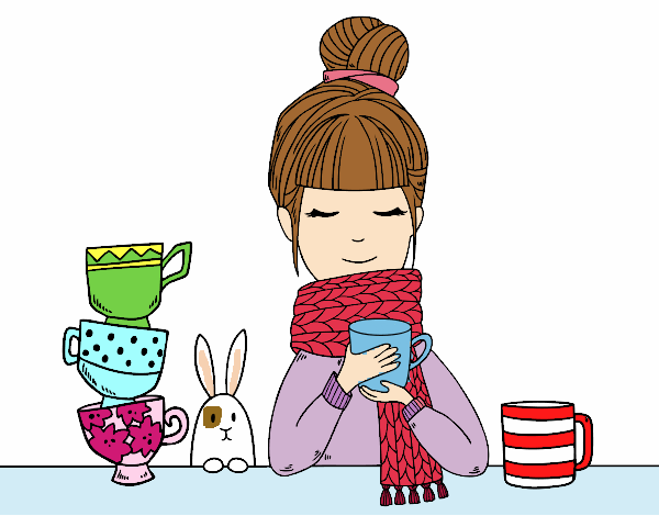 Dibujo Chica con bufanda y taza de té pintado por AmandaP_25