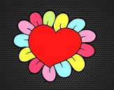 Dibujo Corazón flor pintado por popotitos