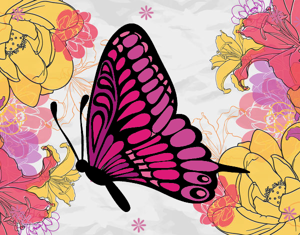 la mariposa rosa de flores