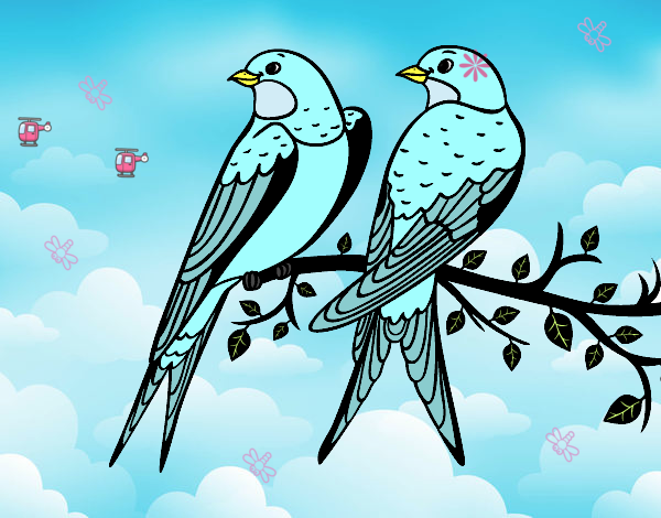 Dibujo Pareja de pájaros pintado por rastais