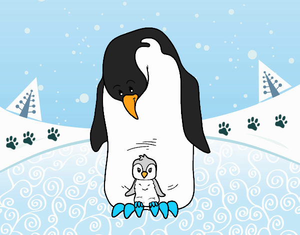 Pingüino con su cría