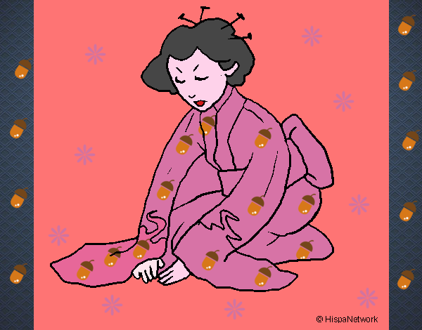 una geisha saludando