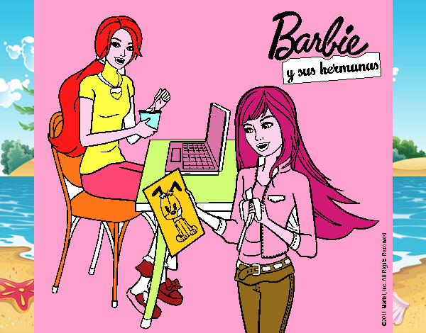 Dibujo De Barbie Y Su Hermana Merendando Pintado Por Sandra En My Xxx