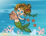 Sirena con caracola y perlas