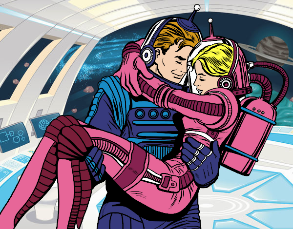 pareja de astronautas enamorada